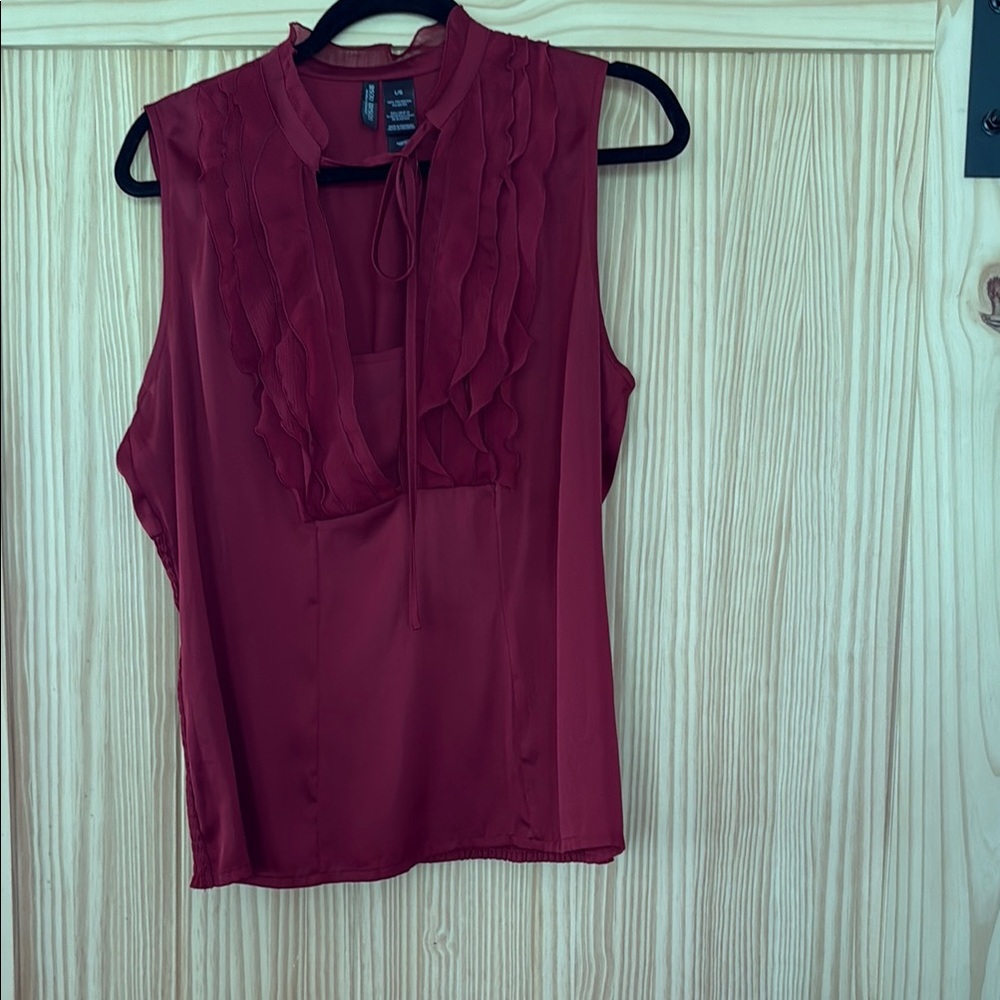 Bisou Bisou Deep Red Ruffle Blouse